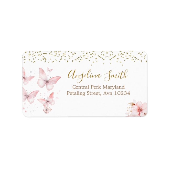 Etiqueta Garota-Chá de fraldas-borboleta rosa (Frente)