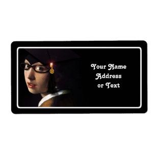 Etiqueta Garota com Chapéu de Graduação