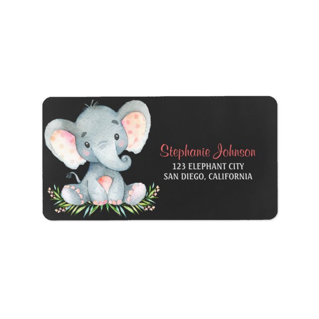 Etiqueta Garota Elefante de Aquarela Chalkboard (Frente)
