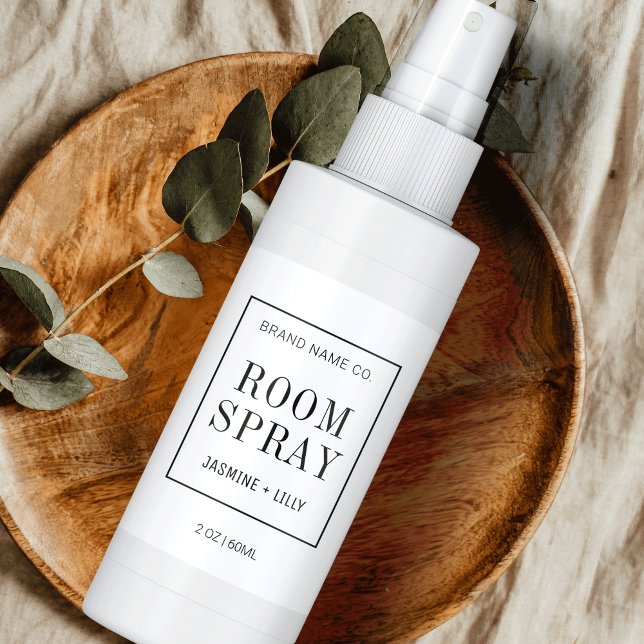 Etiqueta Garrafa Branca Simples Moderna do Salão Negro (Simple black and white spray bottle wrap around label with fully editable text, colors and layout)