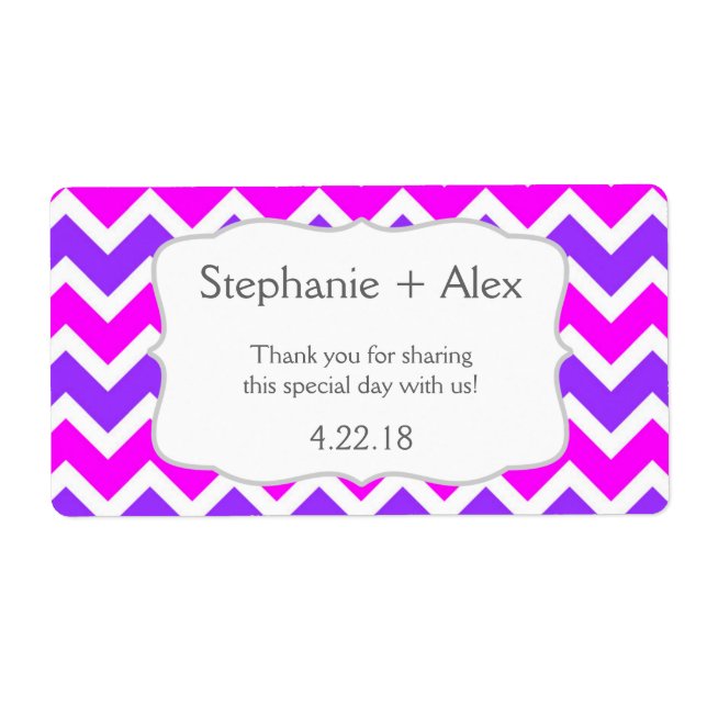 Etiqueta Garrafa de água da Fuchsia Chevron, roxa, personal (Frente)