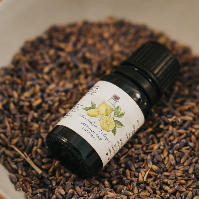 Etiqueta Garrafa de óleos essenciais à limão de aquarelas (Watercolor Lemon Citrus Essential Oils Bottle Label)