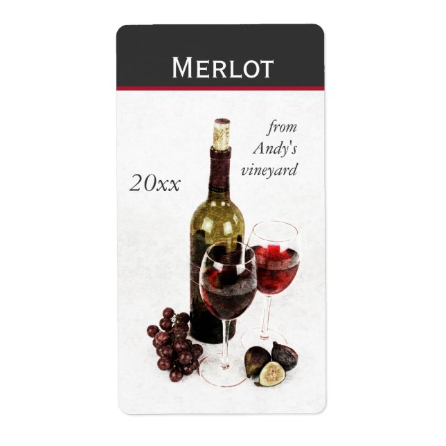 Etiqueta garrafa de vinho e óculos vinificação vinícola (Frente)