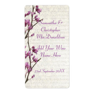 Etiqueta Garrafa de vinho floral malva bonito do casamento