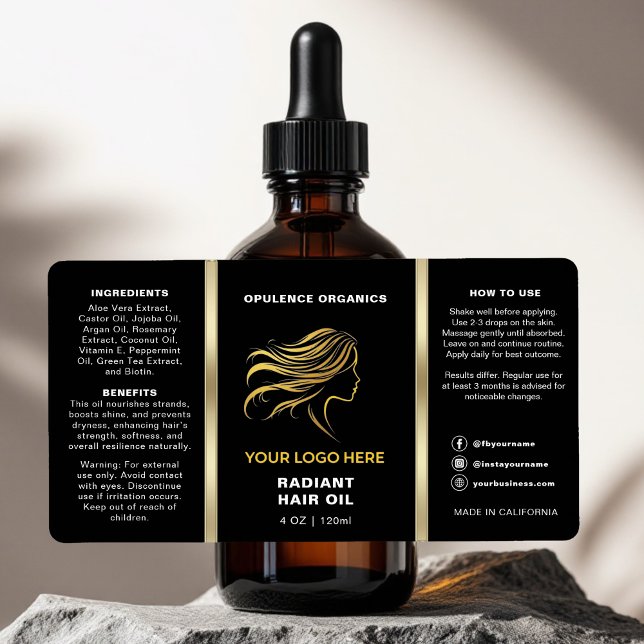 Etiqueta Garrafa Dourada Mínima Negra Moderna (Criador carregado)