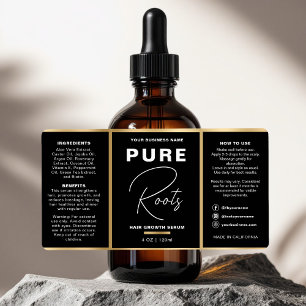 Etiqueta Garrafa Mínima Preta e Dourada de Óleo de Cabelo