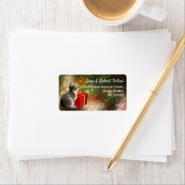 Etiqueta Gatinho bonito, vermelho, degustação colorida, cos