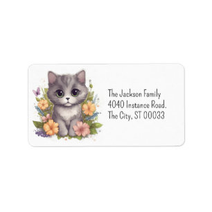 Etiqueta Gatinho de Cinza Gira Kawaii Chibi