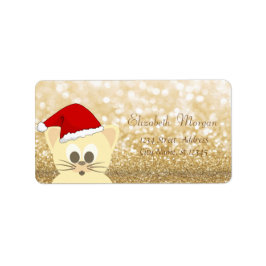 Etiqueta Gato Adorável Com Chapéu de Papai Noel, Bokeh Espe