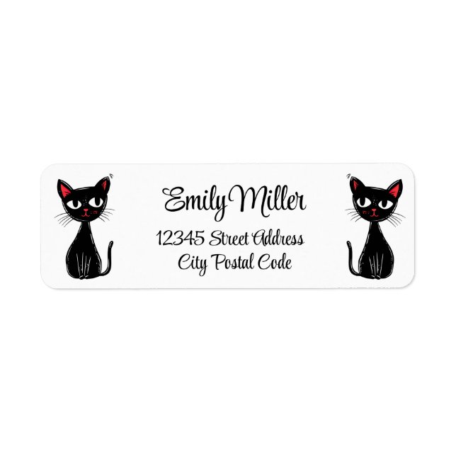 Etiqueta Gato de cartoon preto-branco (Frente)