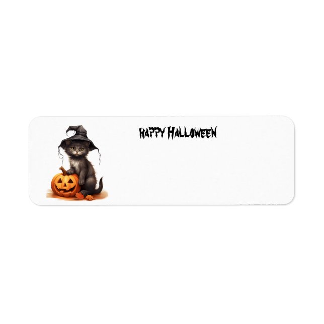 Etiqueta Gato de Halloween com abóboras (Frente)