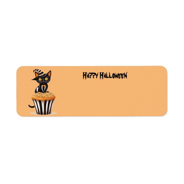 Etiqueta Gato de Halloween com muffin (Frente)