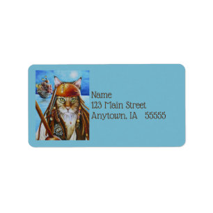Etiqueta Gato de Maine Coon Pirata Jack e Arte de Navegaç