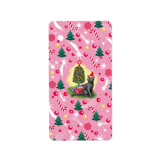 Etiqueta Gato de Natal Rosa (Frente)