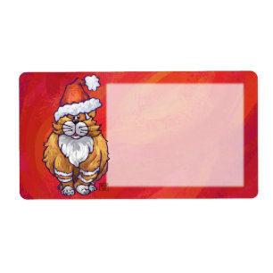 Etiqueta Gato Gengibre de Natal em Vermelho