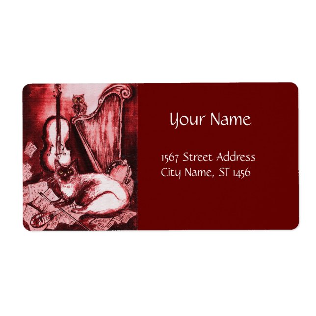 Etiqueta GATO MUSICAL COM OWL, Vermelho, Branco (Frente)