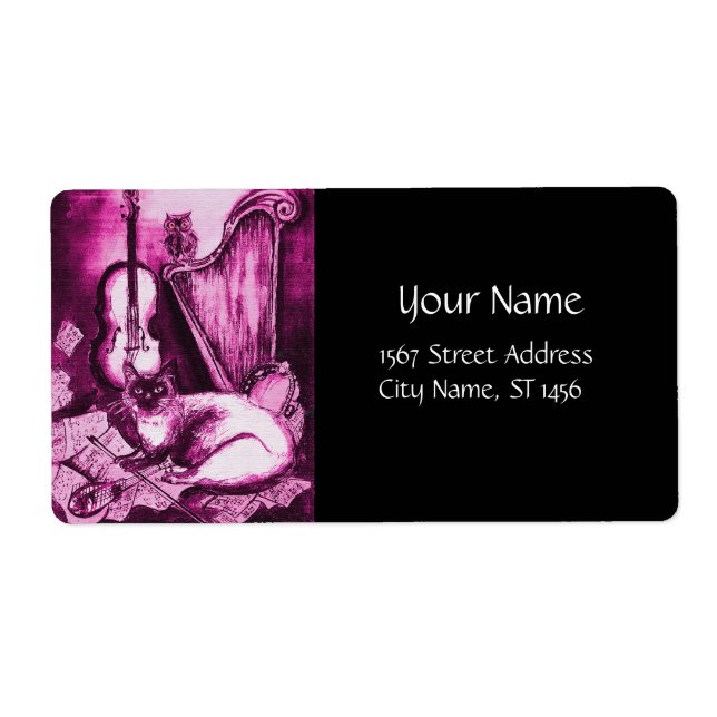 Etiqueta GATO MUSICAL, Púrpura Rosa, Fúchsia Branca, Preto (Frente)