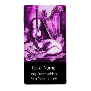 Etiqueta GATO MUSICAL, Púrpura, rosa, preto branco