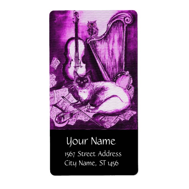 Etiqueta GATO MUSICAL, Púrpura, rosa, preto branco (Frente)