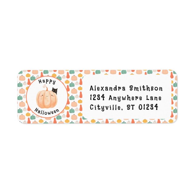 Etiqueta Gato Negro Bonito Purgando sobre um Halloween de A (Frente)