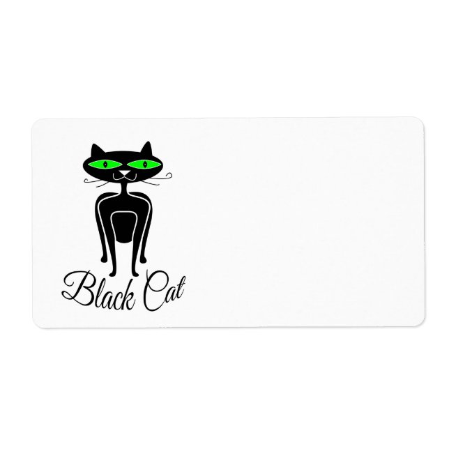 Etiqueta Gato negro com olhos verdes (Frente)