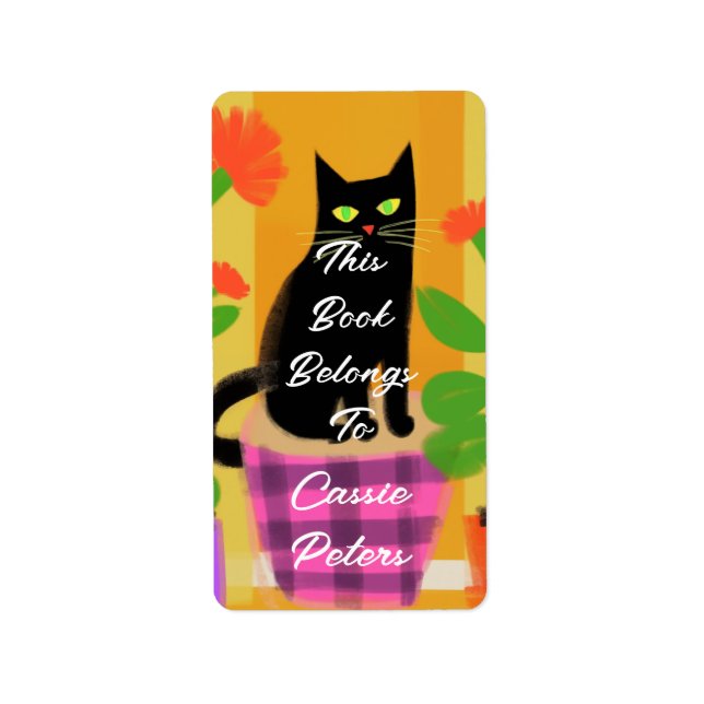 Etiqueta Gato Negro Com Plantas Familiares Este Livro Perte (Frente)