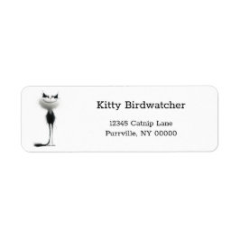 Etiqueta Gato Preto Branco Sorridente Endereço de Devolução