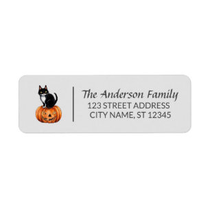 Etiqueta Gato Preto de Halloween Abóbora Nome da Família Pe