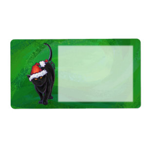 Etiqueta Gato Preto de Natal em Verde