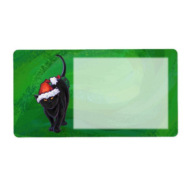Etiqueta Gato Preto de Natal em Verde (Frente)