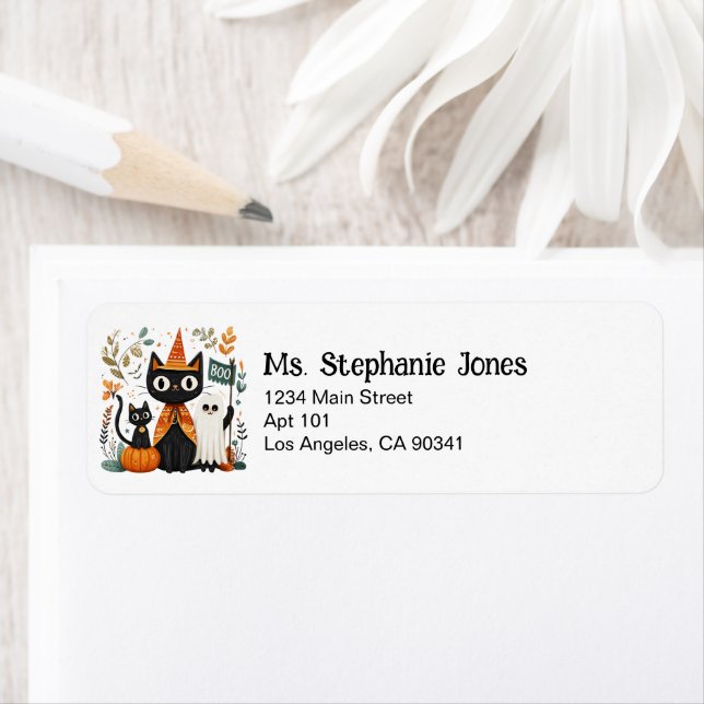 Etiqueta Gato Preto e Fantasma Personalizado (Insitu)