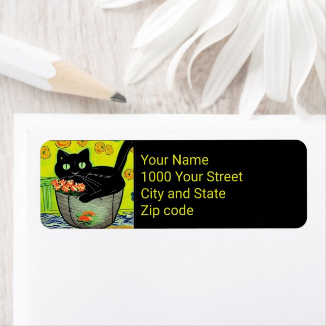 Etiqueta Gato Preto em Pote Flor (Insitu)