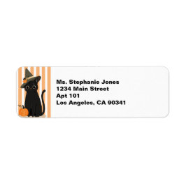 Etiqueta Gato Preto Fofo de Halloween com Chapéu de Bruxa A