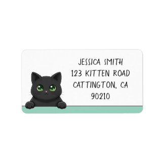 Etiqueta Gato Preto Fofo Espiando Mint Personalizado