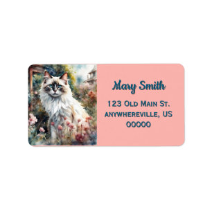 Etiqueta Gato Ragdoll no Jardim Inglês