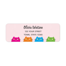 Etiqueta Gatos Fofos Kawaii Endereço de Retorno Rosa