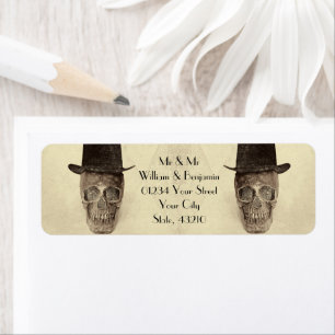 Etiqueta Gay Skull Sr. e Sr. Vintage Retro Sepia Wedding
