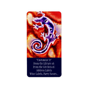 Etiqueta Geco alaranjado roxo azul Funky do lagarto do