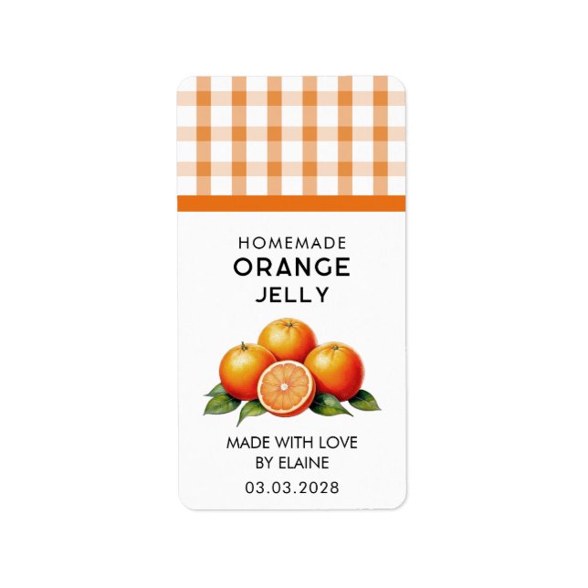 Etiqueta Geleia laranja caseira com padrão verificado (Frente)