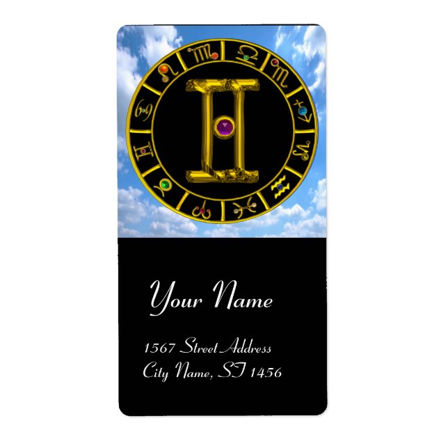 Etiqueta GEMINI ZODIAC ANIVERSÁRIO JOIA Roxo Alexandrite (Frente)