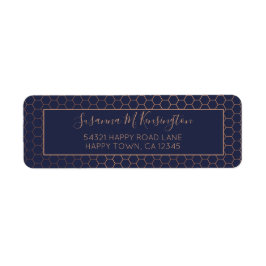 Etiqueta Geométrico do Marinho e do Hexágono Ouro Rosa