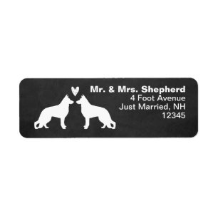 Etiqueta German shepherd branco silhuetas com coração