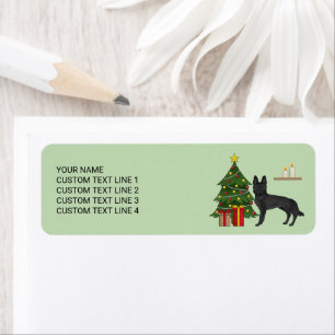 Etiqueta German shepherd Preto E Árvore De Natal Festiva