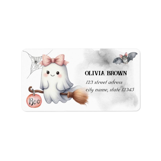 Etiqueta Ghost Bat Pumpkin no Halloween (Frente)