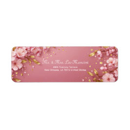 Etiqueta Gilded Gold Leaf Pink Cherry Blossom