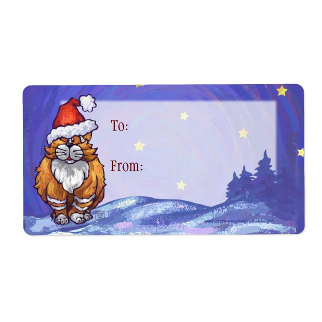 Etiqueta Ginger Cat Natal (Frente)