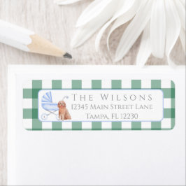 Etiqueta Gingham Check Dog Boy Chá de fraldas Address