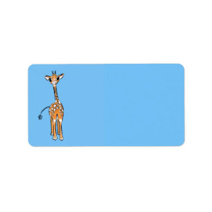 Etiqueta Girafa bonita desenhando safari de animais azuis