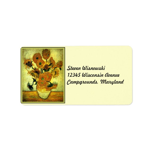 Etiqueta Girassóis de Van Gogh, pintura popular, (Frente)