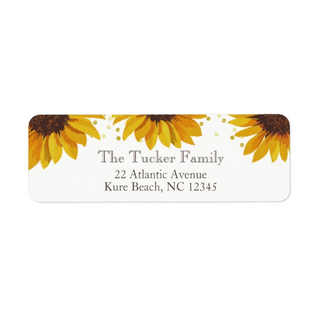 Etiqueta Girassóis Rústicos Pontos Dourados Endereço de Rem (Frente)